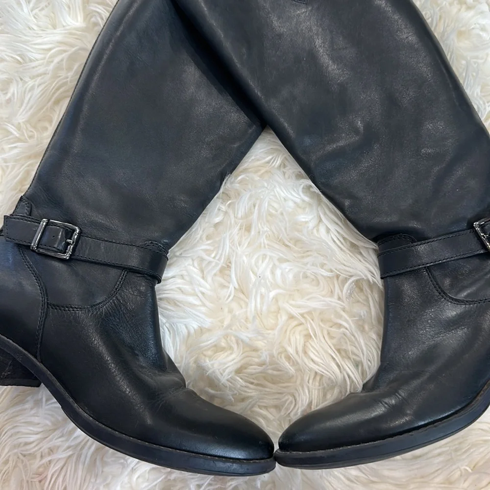 Sam Edelman Painter Tall Riding Boot Leather Distress Brown Back Zip Round 6.5M - Picture 5 of 11